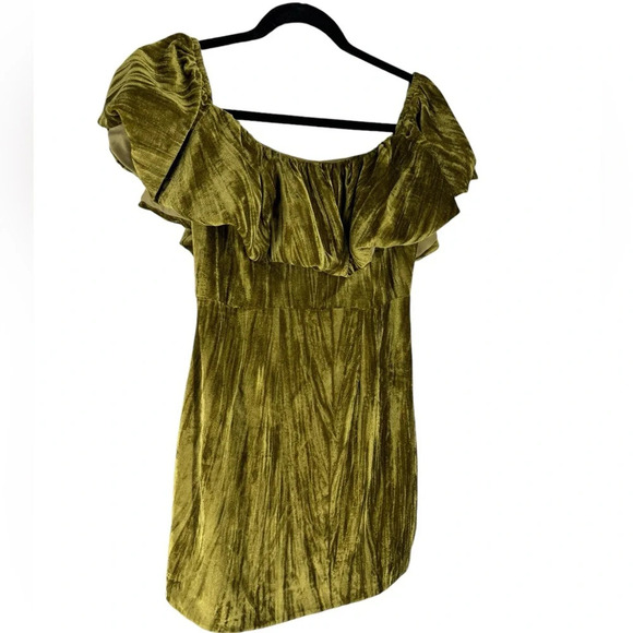 NWT Structured Velvet Frill Bardot Mini Dress Large - Picture 3 of 5